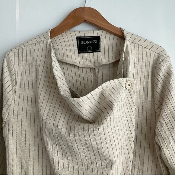 Blank NYC pinstripe asymmetrical zip front jacket blazer long sleeve sz lg - Picture 2 of 9